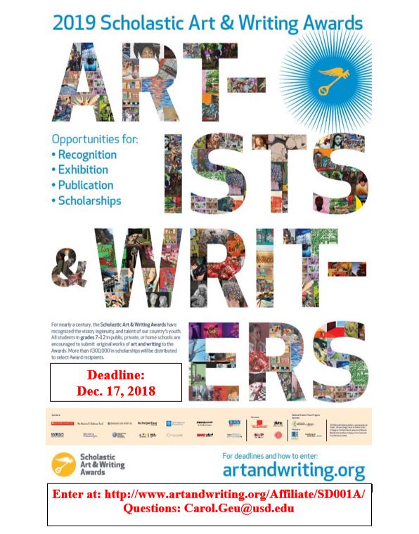 Scholastic Art & Writing Deadline Dec. 17th Arts South