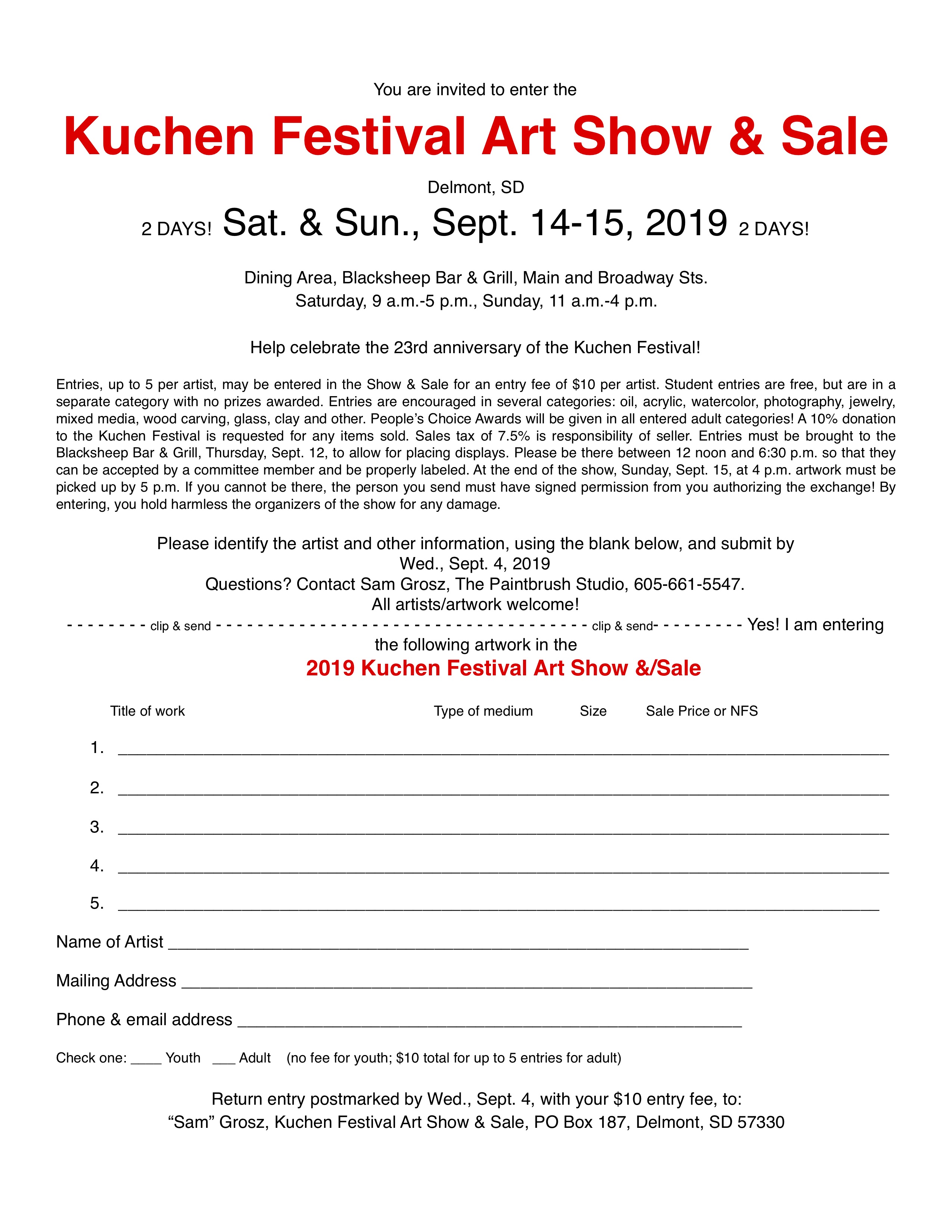 Kuchen Festival Art Show & SaleCall to Artists Arts South Dakota